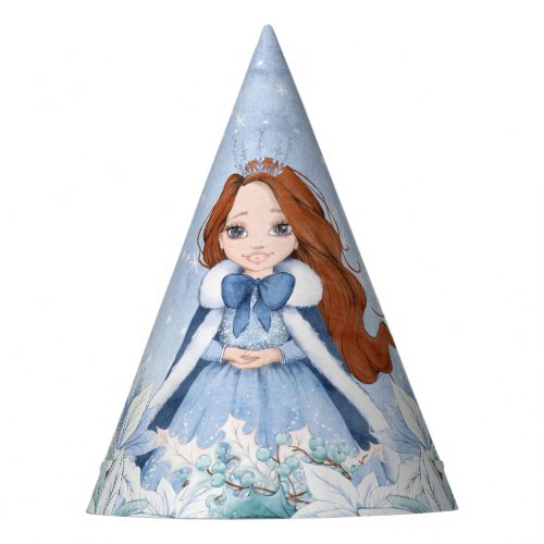 Snowy Winter Red Headed Princess Party Hat