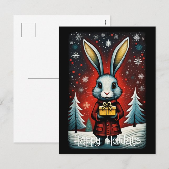 Snowy Winter Santa Rabbit Christmas Holidays Holiday Postcard (Front/Back)