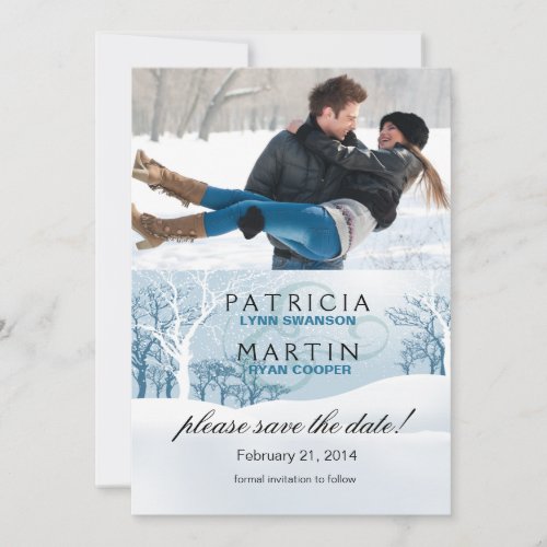 Snowy Winter Save the Date Photo _ ice blue