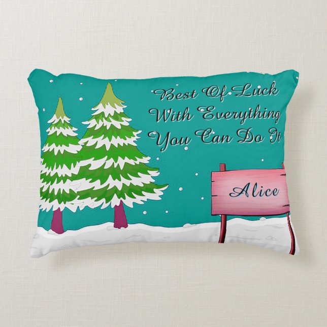 Snowy Winter Scene with Evergreen Trees Accent Pillow (Front)