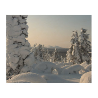 Snowy Winter Scenery with Fir Trees Wood Wall Art