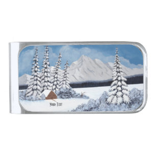 Snowy Winter Silver Finish Money Clip