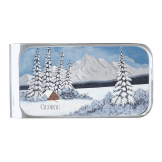 Snowy Winter Silver Finish Money Clip