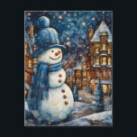 Snowy Winter Town Wonderland Holiday Postcard<br><div class="desc">Warm and cheerful snowman greeting passersby with a friendly smile,  spreading the joy of winter and bringing smiles and delight to everyone who encounters it.</div>