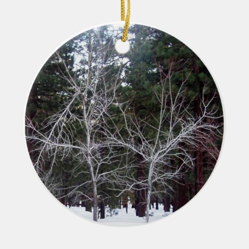 Snowy Winter Trees Ceramic Ornament