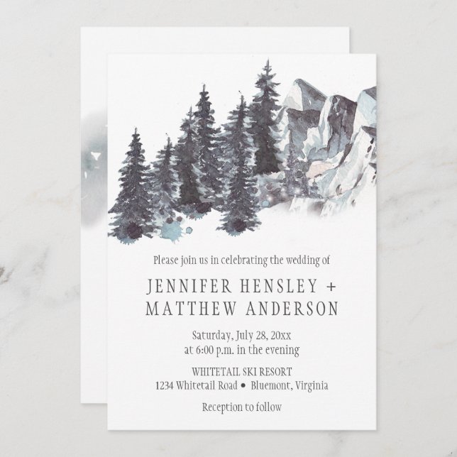 Snowy Winter Trees Mountains Snow Wedding | Invitation (Front/Back)
