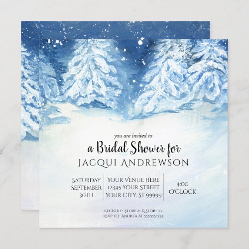 Snowy Winter Trees Night Bridal Shower  Square Invitation