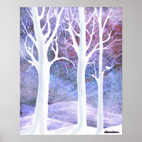 Snowy winter trees poster