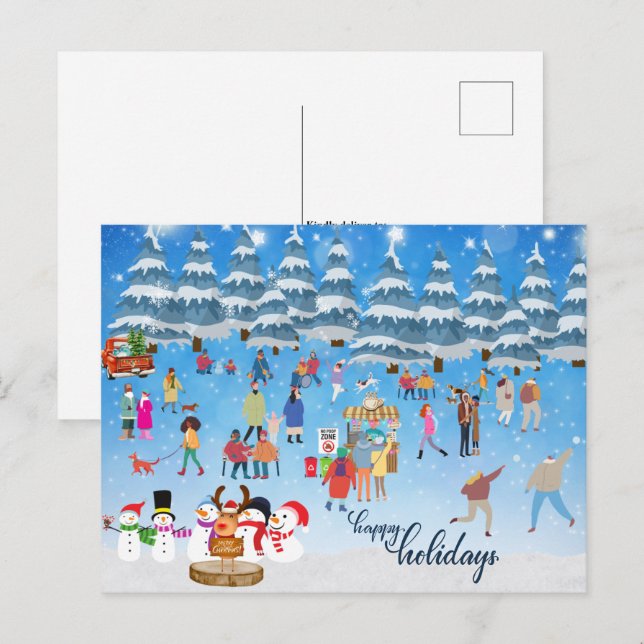 Snowy Winter Village Happy Holidays Holiday Postcard (Front/Back)