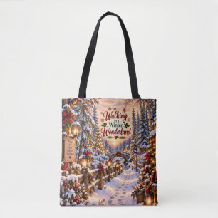 Snowy Winter Walk Christmas Tote Bag