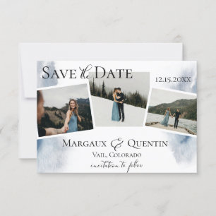 Snowy Winter Watercolor Wash Photo Save The Date Announcement