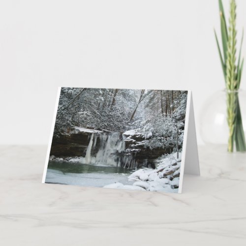 Snowy Winter Waterfall Holiday Card