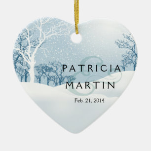Snowy Winter Wedding ice blue Ceramic Ornament