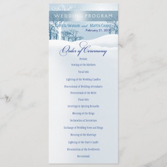 Snowy Winter Wedding Program Ice Blue Zazzle Com