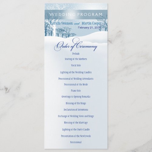 Snowy Winter Wedding Program ice blue