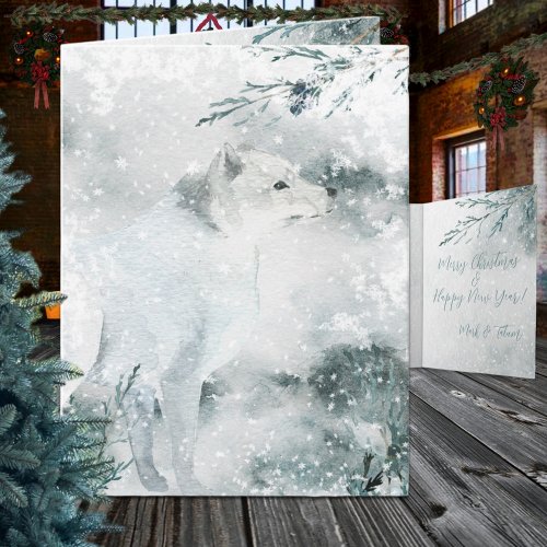 Snowy Winter White Arctic Fox In The Wild Holiday Card