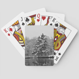 Snowy Winter Wonderland, Black and White Landscape Poker Cards