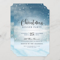 Snowy Winter Wonderland Christmas Dinner Party Invitation