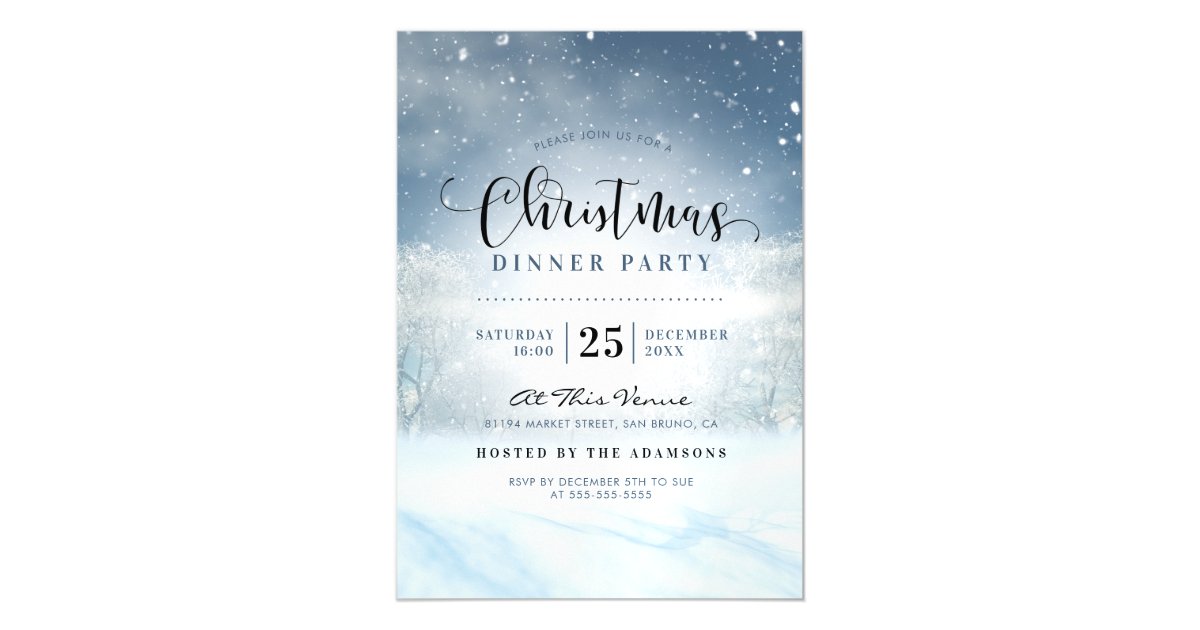 Snowy Winter Wonderland Christmas Dinner Party Magnetic Invitation