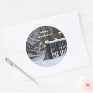 Snowy Winter Wonderland Footprints Classic Round Sticker