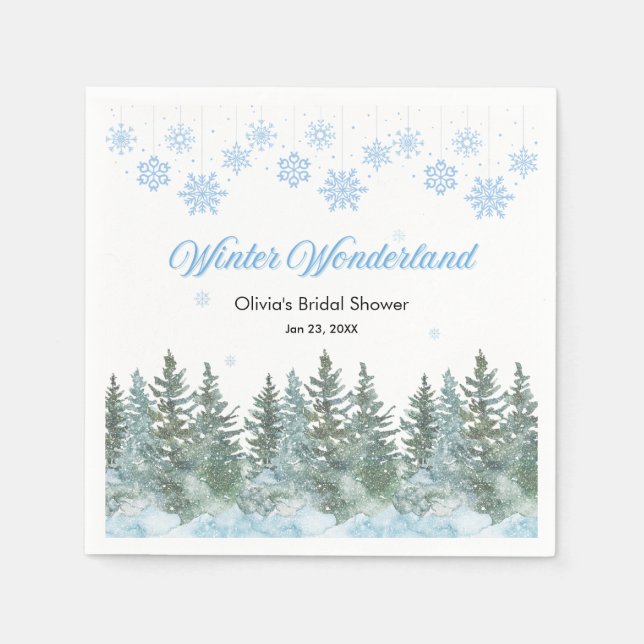 Snowy Winter Wonderland Snowflakes Bridal Shower Napkins (Front)