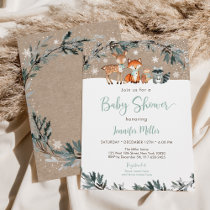 Snowy Winter Woodland Animal Baby Shower Invitation