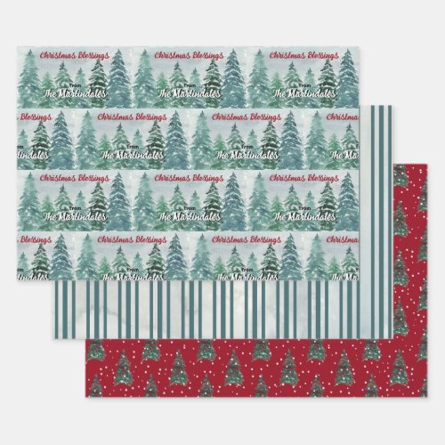 Snowy Winter Woodland Christmas Blessings Wrapping Paper Sheets