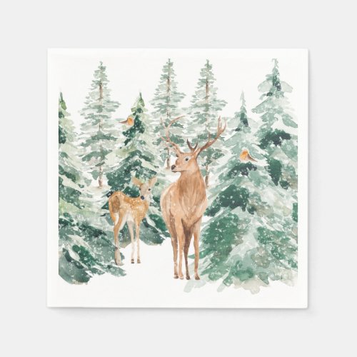 Snowy Winter Woodland Deer Christmas Napkins