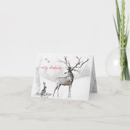 Snowy Winter Woodland Reindeer And Friends Holiday Card