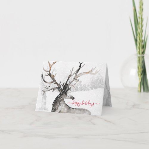 Snowy Winter Woodland Reindeer Merry Christmas Holiday Card