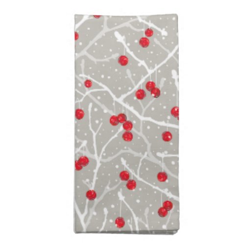 Snowy Winterberry Trees Pattern  Mushroom  Cloth Napkin