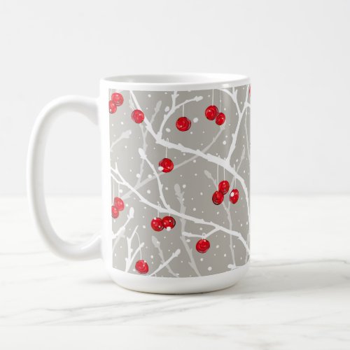 Snowy Winterberry Trees Pattern  Mushroom  Coffee Mug