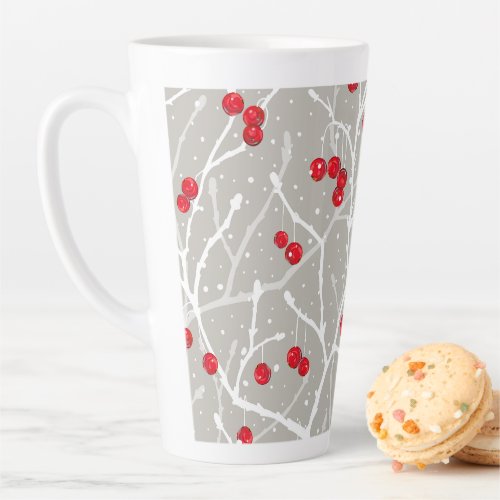 Snowy Winterberry Trees Pattern  Mushroom  Latte Mug