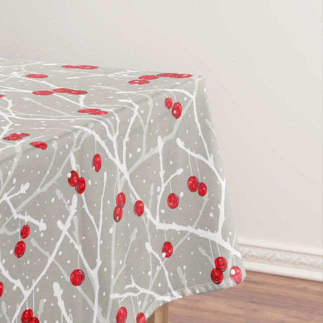 Snowy Winterberry Trees Pattern | Mushroom | Tablecloth (In Situ)