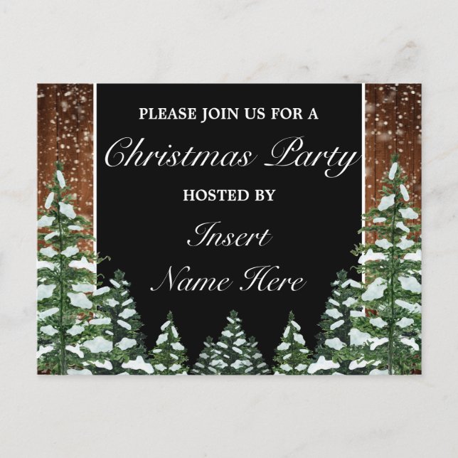 Snowy Wood Christmas Party Invitation Postcard (Front)