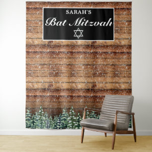 Snowy Wood & Forest Bat Mitzvah Photo Background Tapestry