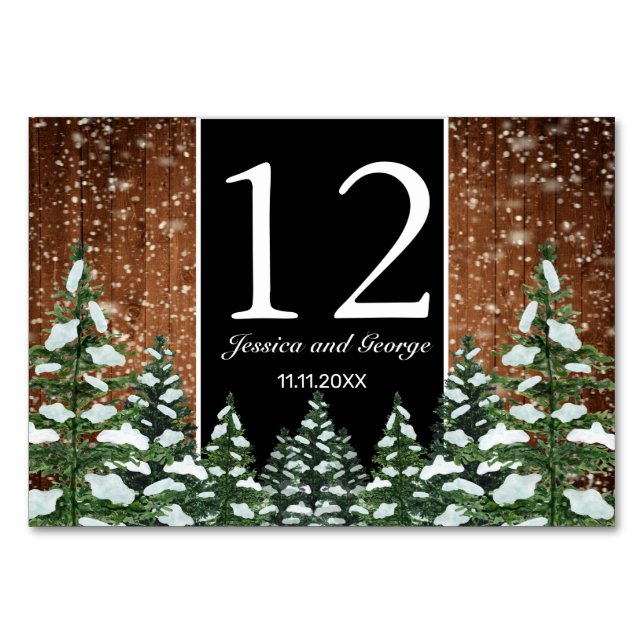 Snowy Wood & Forest Black Pine Table Number (Front)