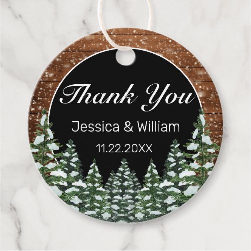 Snowy Wood  Forest Black Thank You Wedding Favor Tags