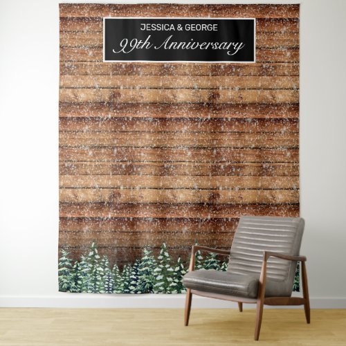 Snowy Wood  Forest Country Anniversary Photo Tapestry