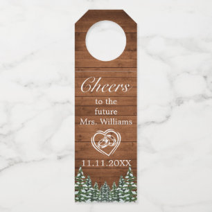 Snowy Wood & Forest Country Cheers Bridal Shower Bottle Hanger Tag