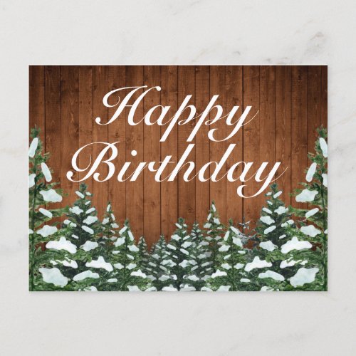 Snowy Wood Forest Country Happy Birthday Greeting Announcement Postcard
