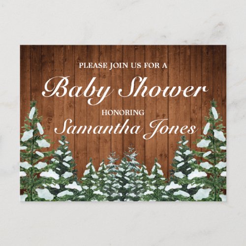 Snowy Wood  Forest Country Pine Baby Shower Announcement Postcard