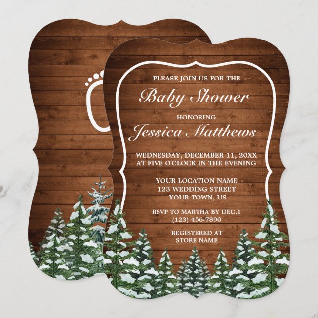 Snowy Wood & Forest Country Pine Baby Shower Invitation (Front/Back)