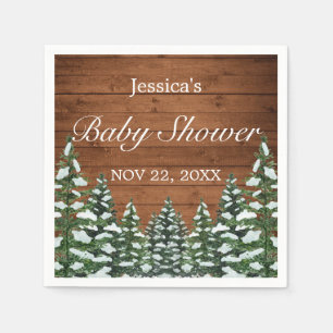 Snowy Wood & Forest Country Pine Baby Shower Napkins