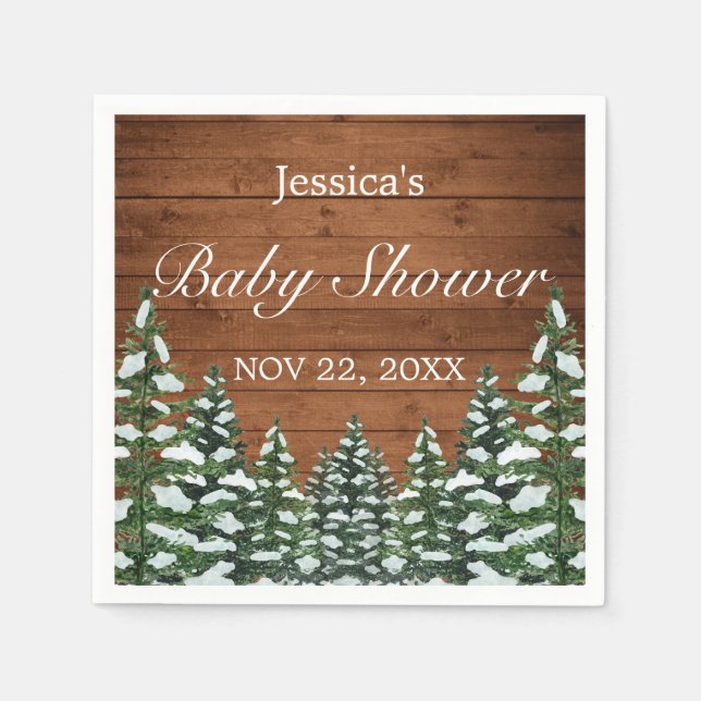 Snowy Wood & Forest Country Pine Baby Shower Napkins (Front)