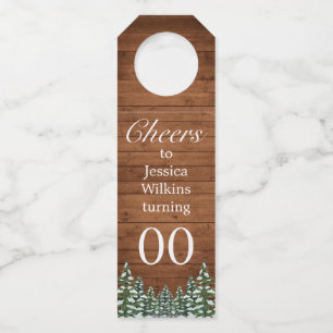 Snowy Wood & Forest Country Pine Birthday Bottle Hanger Tag