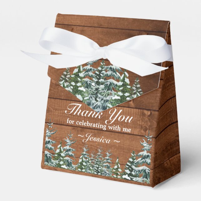 Snowy Wood & Forest Country Pine Birthday Tiara Favor Boxes (Front Side)