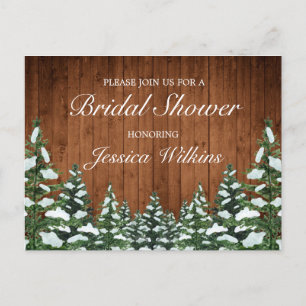 Snowy Wood & Forest Country Pine Bridal Shower Announcement Postcard