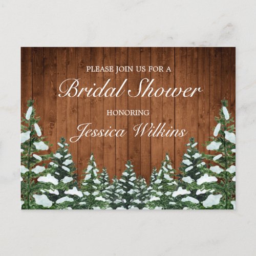 Snowy Wood  Forest Country Pine Bridal Shower Announcement Postcard