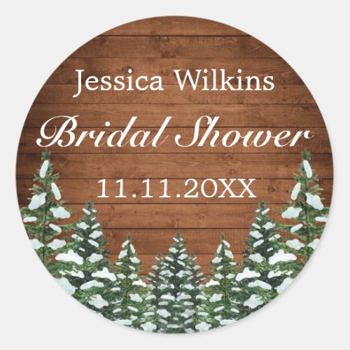 Snowy Wood  Forest Country Pine Bridal Shower Classic Round Sticker